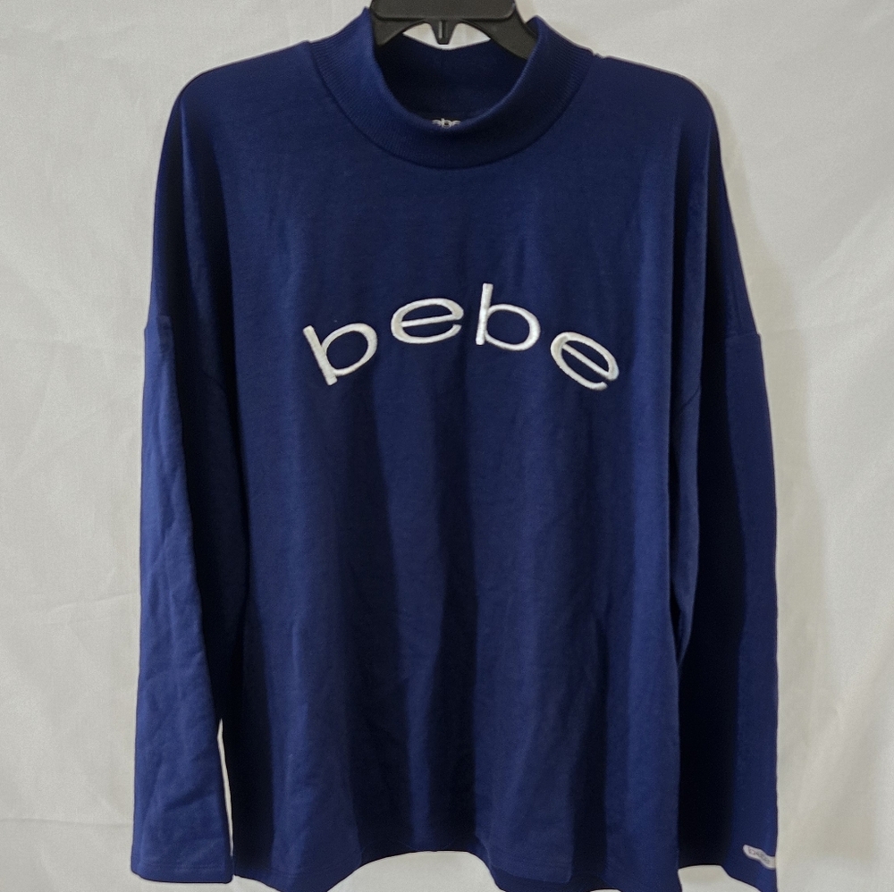 Bebe Blue Funnel Neck Soft Long Sleeve Top Women
